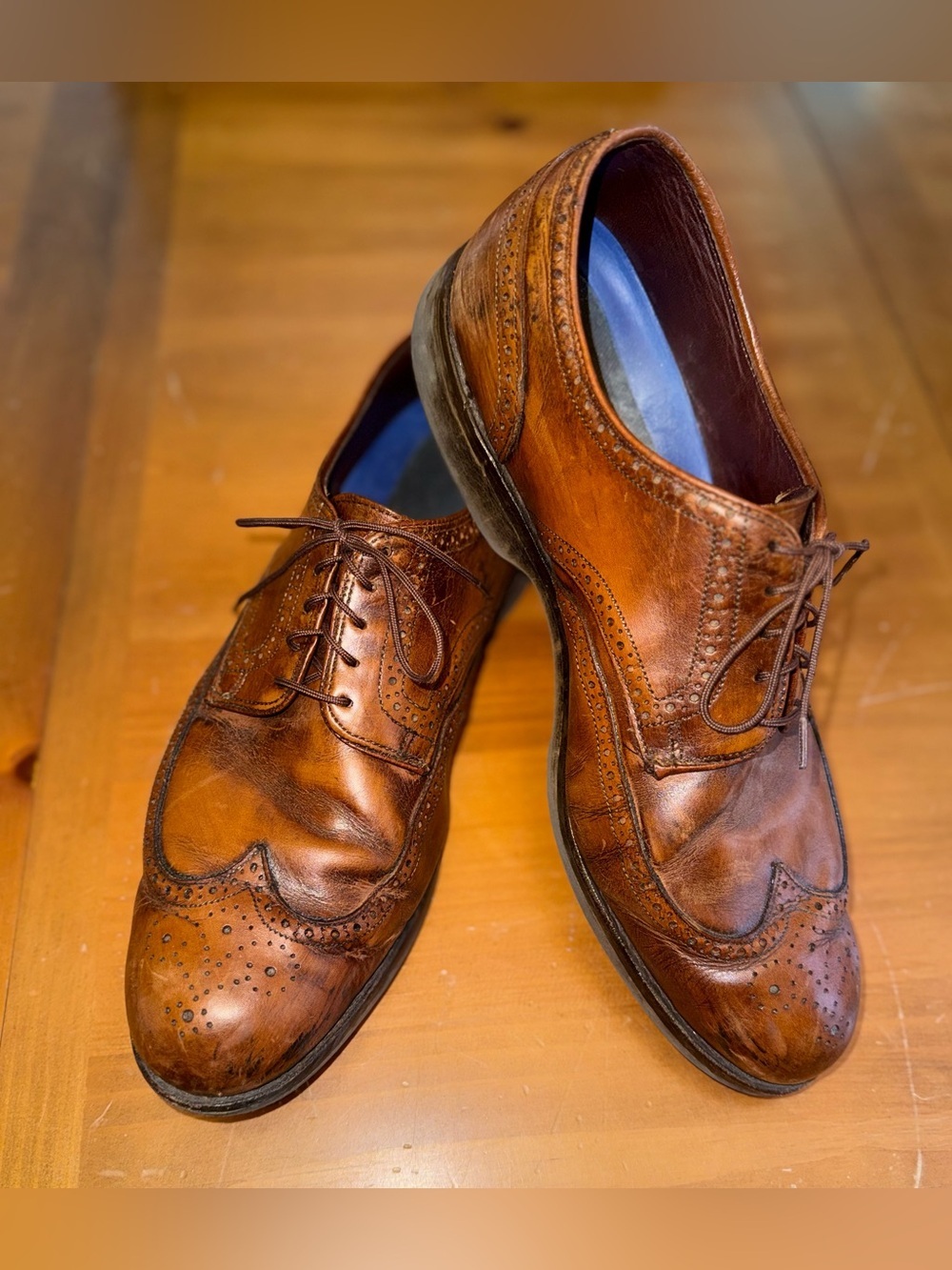 Allen Edmonds Brown Leather Wingtip Brogues Dress Shoe Size 14 Classic Comfort